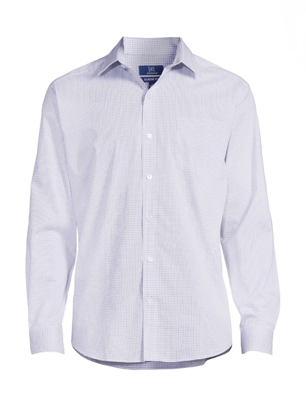 George Men’s 2XL Dress Shirt Blue Mini Check Classic Fit Stretch NWT